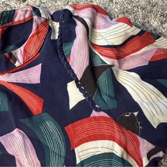 Maeve Anthropologie Cheyenne Bird Print Peplum Top blouse small artistic bold - Picture 7 of 9